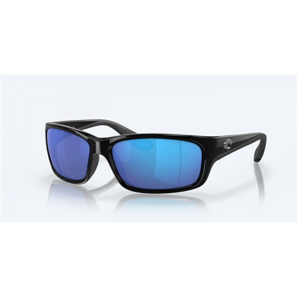 Costa Jose Sunglasses Shiny Black Frame Blue Mirror Polarized Glass Lense