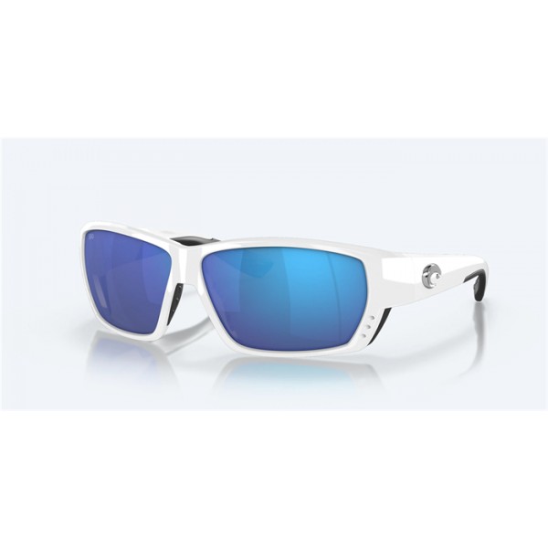 Costa Tuna Alley Sunglasses White Frame Blue Mirror Polarized Glass Lense