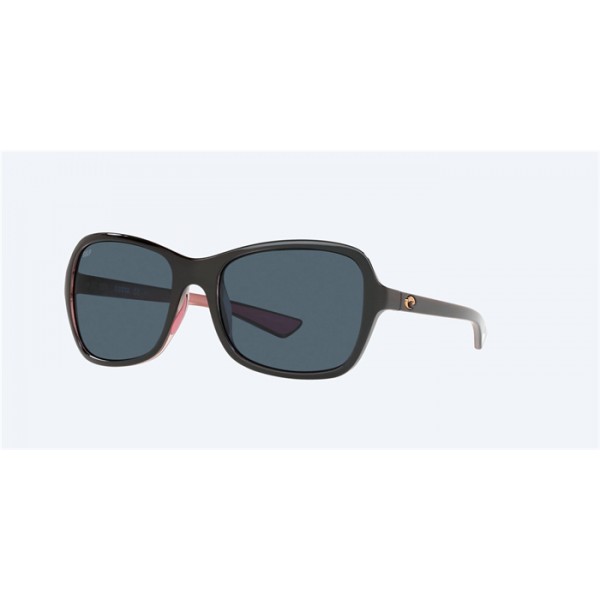 Costa Kare Sunglasses Shiny Black/Hibiscus Frame Gray Polarized Polycarbonate Lense