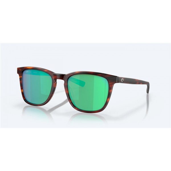 Costa Sullivan Sunglasses Matte Tortoise Frame Green Mirror Polarized Glass Lense