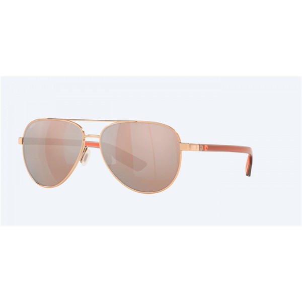 Costa Peli Sunglasses Shiny Rose Gold Frame Copper Silver Mirror Polarized Polycarbonate Lense
