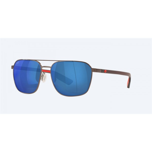 Costa Wader Sunglasses Shiny Dark Gunmetal Frame Blue Mirror Polarized Polycarbonate Lense