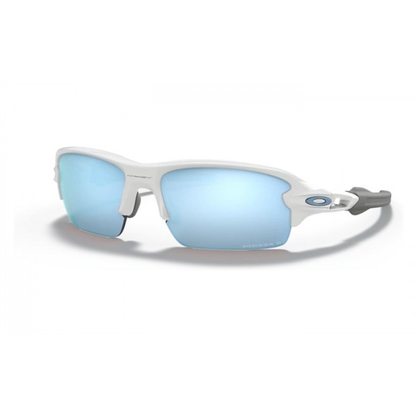Oakley Flak Xs Youth Fit Sunglasses Polished White Frame Prizm Deep Water Polarized Lens