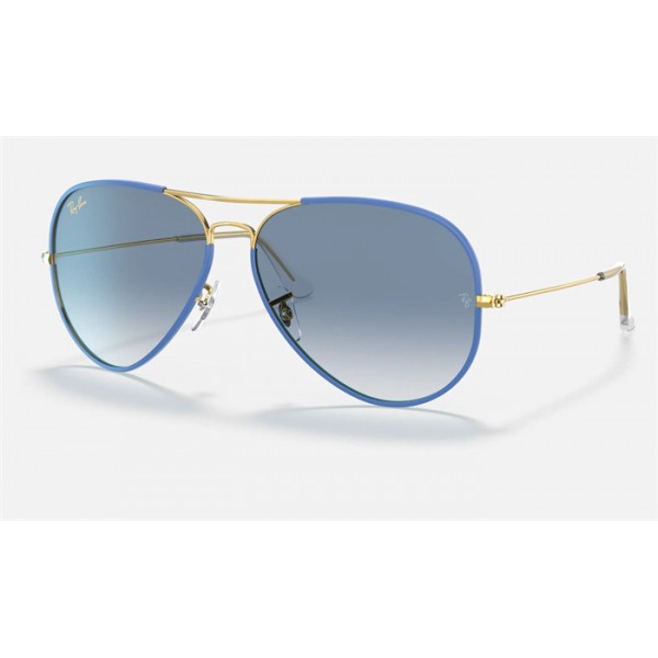 Ray Ban Aviator Full Color Legend RB3025 Sunglasses Light Blue Gradient Gold