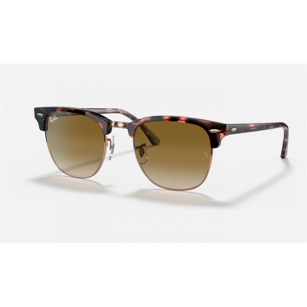 Ray Ban Clubmaster Fleck RB3016 Sunglasses Gradient + Pink Havana Frame Light Brown Gradient Lens