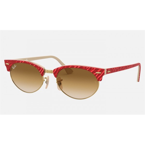 Ray Ban Clubmaster Oval RB3946 Sunglasses + Wrinkled Red Frame Light Brown Lens