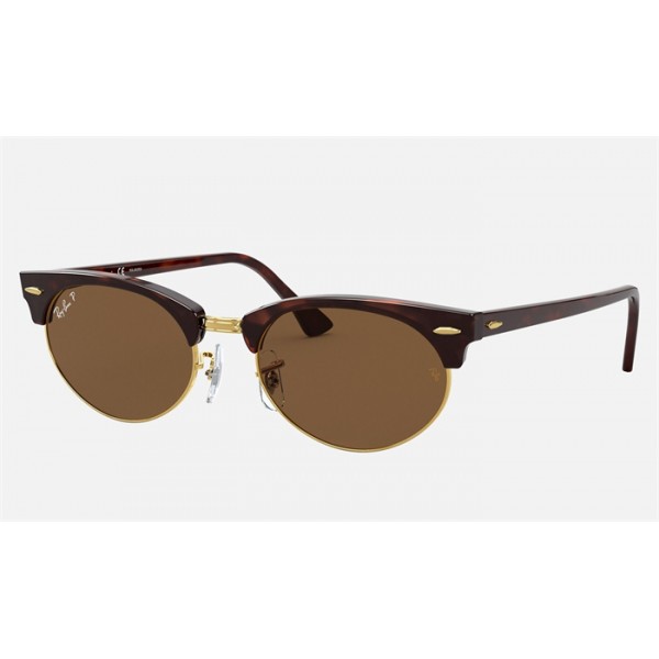 Ray Ban Clubmaster Oval RB3946 Sunglasses Polarized Classic B-15 + Mock Tortoise Frame Brown Classic B-15 Lens