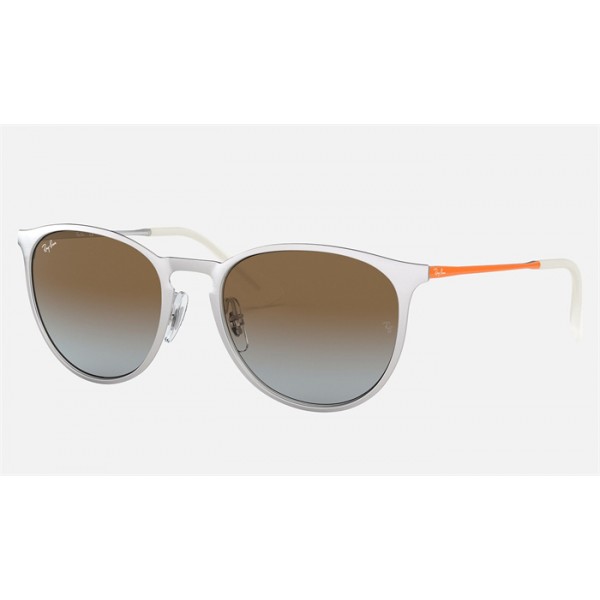 Ray Ban Erika Metal RB3539 Sunglasses White Orange Frame Brown Lens