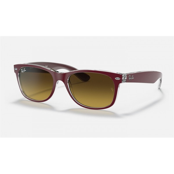 Ray Ban New Wayfarer Color Mix RB2132 Sunglasses Gradient + Bordeaux Frame Brown Gradient Lens