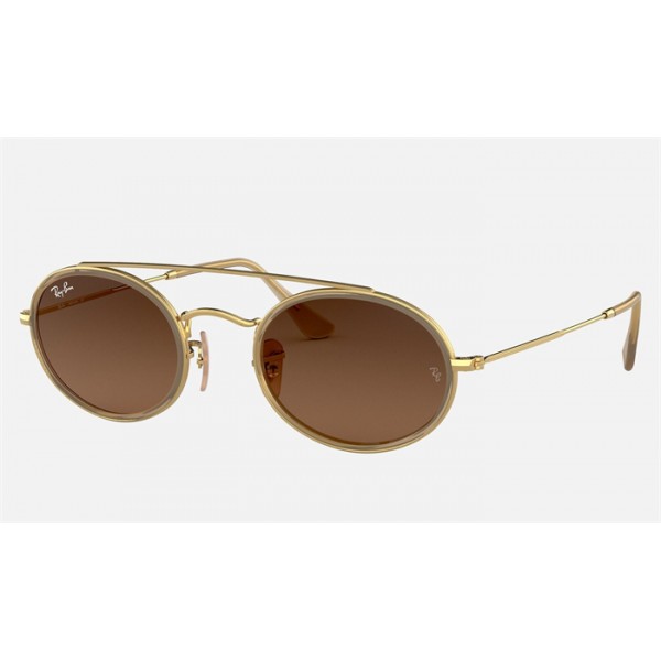 Ray Ban Oval Double Bridge RB3847 Sunglasses Brown Gold