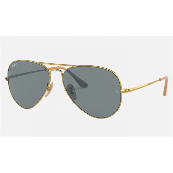 Ray Ban RB3689 Sunglasses Light Blue Polarized Classic Gold