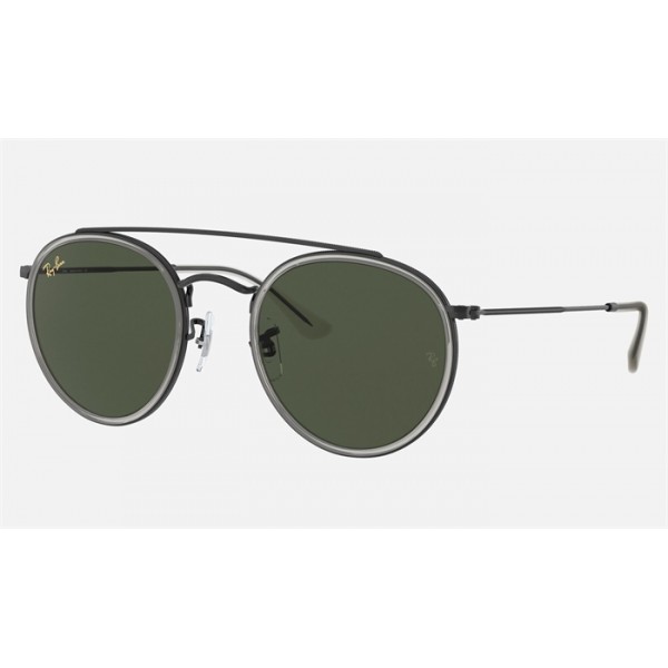 Ray Ban Round Double Bridge Legend RB3647 Sunglasses Classic G-15 + Shiny Black Frame Green Classic G-15 Lens