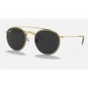 Ray Ban Round Double Bridge RB3647N Sunglasses Shiny Gold Frame Polarized Black Classic Lens