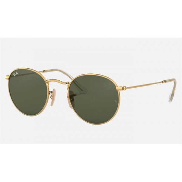 Ray Ban Round Flat Lenses RB3447 Sunglasses Classic G-15 + Gold Frame Green Classic G-15 Lens