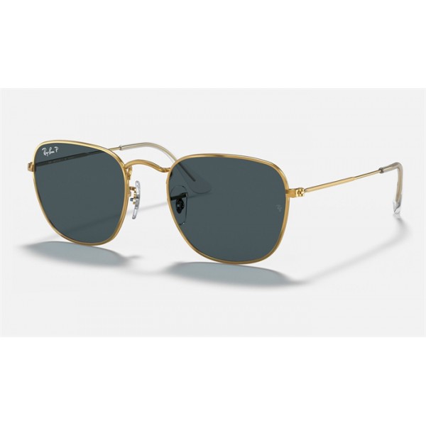 Ray Ban Round Frank RB3857 Sunglasses Polarized Polarized + Shiny Gold Frame Blue Polarized Lens