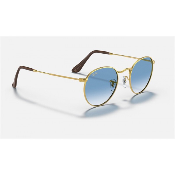 Ray Ban Round Metal Collection Online Exclusives RB3447 Sunglasses Light Blue Gold