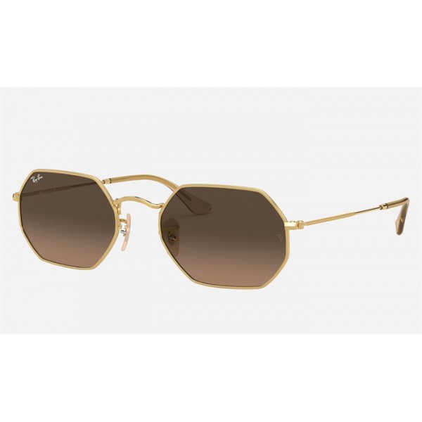Ray Ban Round Octagonal Classic RB3556 Sunglasses Gradient + Gold Frame Brown Gradient Lens