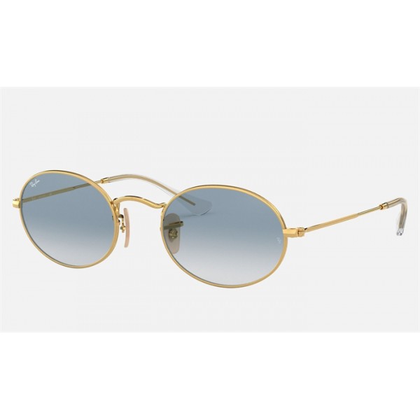 Ray Ban Round Oval Flat Lenses RB3547 Sunglasses Gradient + Gold Frame Light Blue Gradient Lens