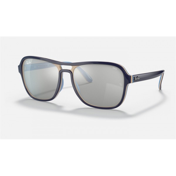 Ray Ban State Side Mirror Evolve Sunglasses Grey Photochromic Mirror Light Blue